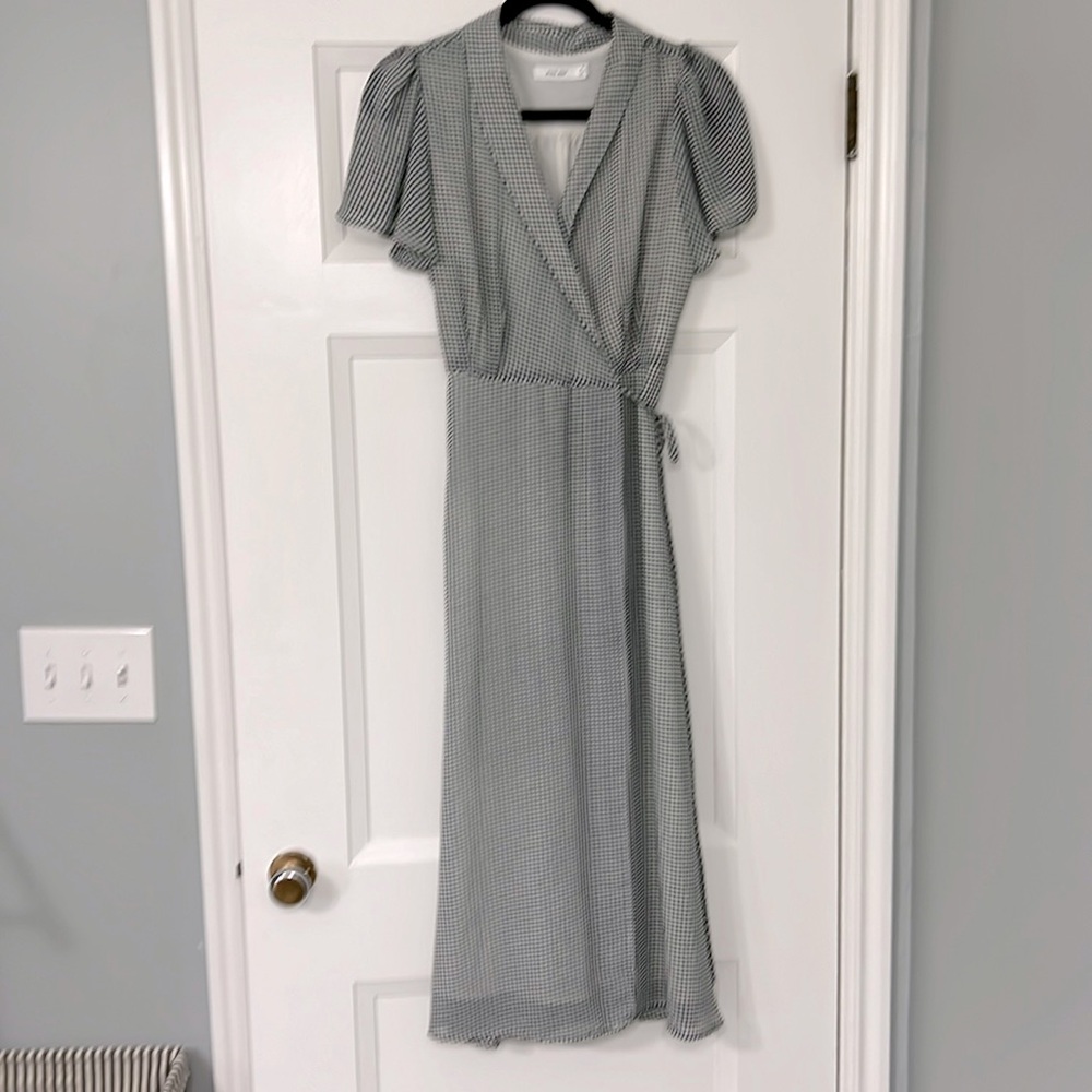Black and white check wrap dress